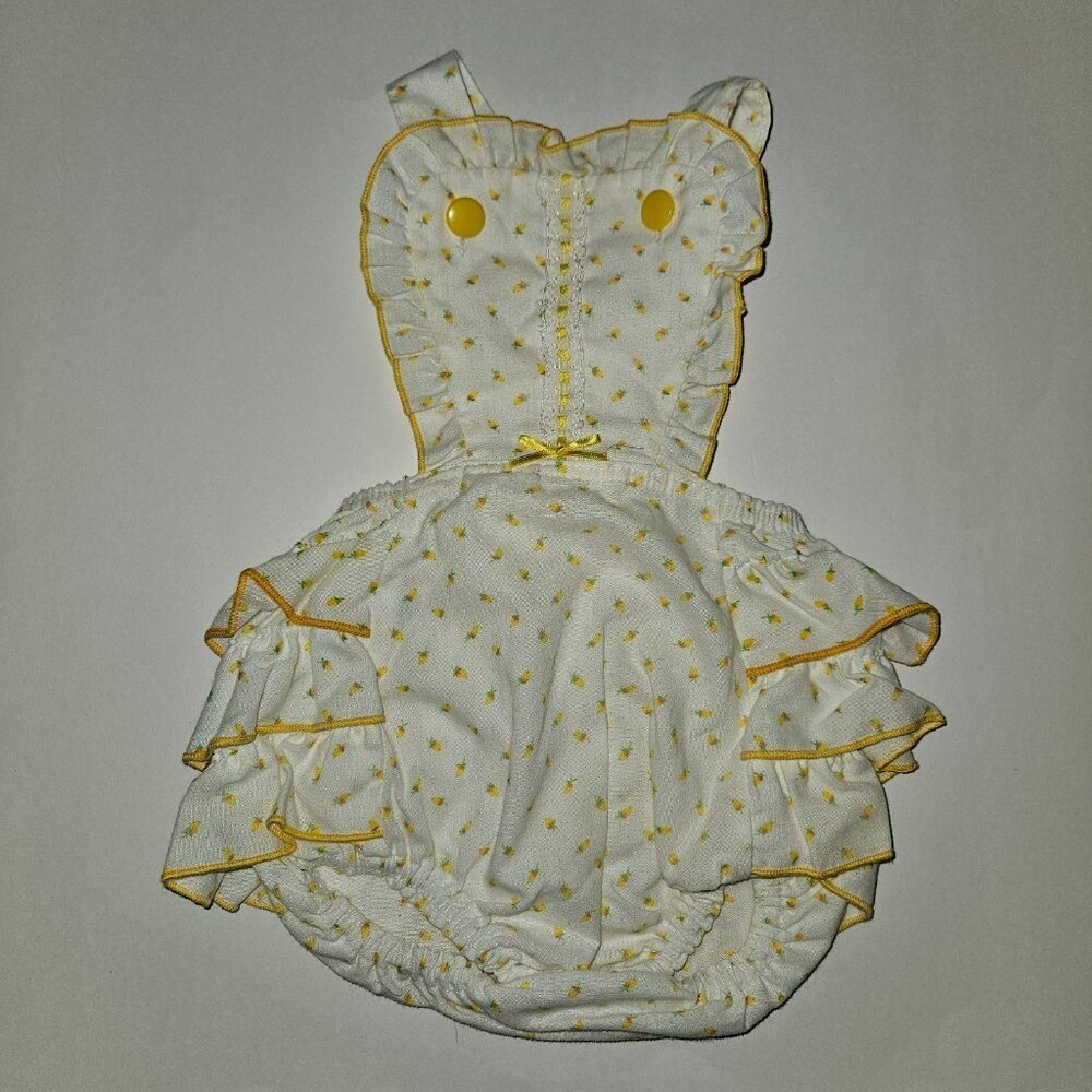 VTG Baby Romper Stone Apparel White Yellow Floral Print 9 Months Ruffle Tush